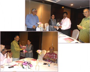 Dev Nair, President, (AIFMP) and Mr. Anand Limaye, General Secretary, (AIFMP) being facilitated by Ms. Neetu Arora, Director, Print-Packaging.com (P) Ltd.