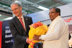  Left to right: Dr. Steffen Berns, President Bosch Group India and Managing Director, Bosch Ltd, Shri Siddaramaiah, Hon’ble Chief Minister of Karnataka